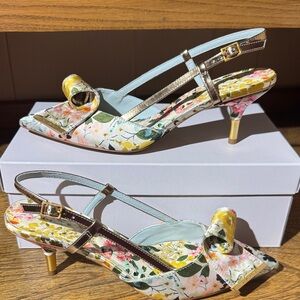 Ted Baker Floral Slingback Heels with Gold Details